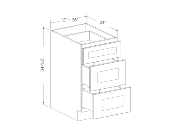 Base Cabinet – 3 Drawers – 21in Wide