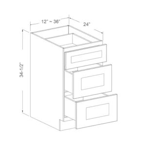 Base Cabinet – 3 Drawers – 24in Wide